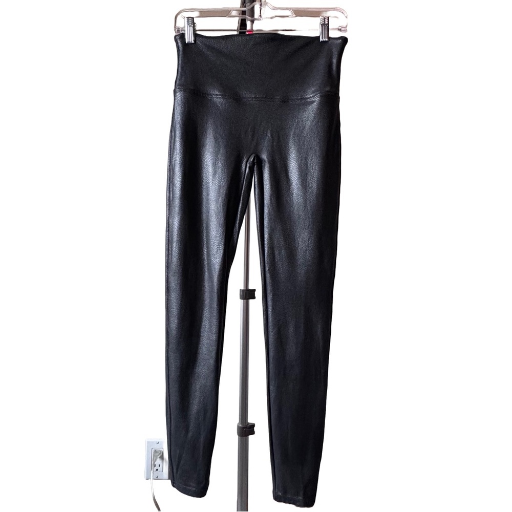 Spanx Black Faux Leather Pebble Textured High Waist Stretch Leggings